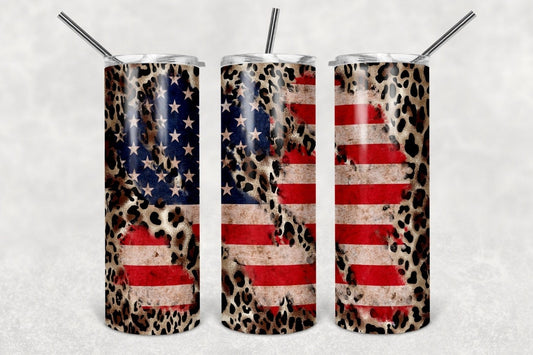 Leopard American Flag Stainless steel tumbler